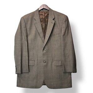 Vintage Ralph Lauren Men Wool Houndstooth Sport Coat 42R‎ Brown Blazer Jacket
